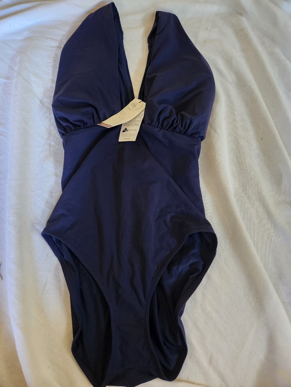 CALIA Navy One Piece Swimsuit Medium NWT Plunge Neck Twist Back Swim